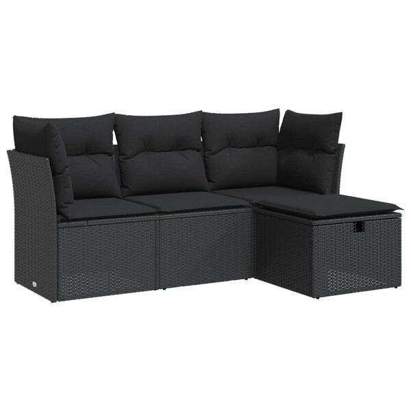 vidaXL Salon de jardin 4 Pièces avec coussins noir résine tressée