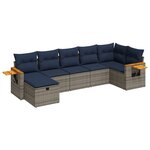 vidaXL Salon de jardin avec coussins 7 Pièces gris résine tressée