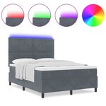 Lit Box Spring vidaXL avec Matelas & LED Gris Foncé 140x200 cm Velours