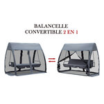 Balancelle de jardin convertible 3 places grand confort : matelas assise dossier  moustiquaire intégrale zippée avec toit   pochette rangement métal époxy polyester gris
