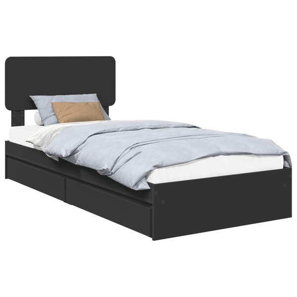 vidaXL Lit de Rangement avec tiroir Noir 90 x 190 cm Bois d'ingénierie