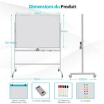 Tableau blanc magnétique double face sur pied réversible à 360° 120 x 90 cm avec roulettes et structure en aluminium 20_0009467