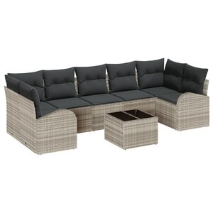 vidaXL Ensemble de Canapés de Jardin 8 Pièces avec Coussins Gris Clair
