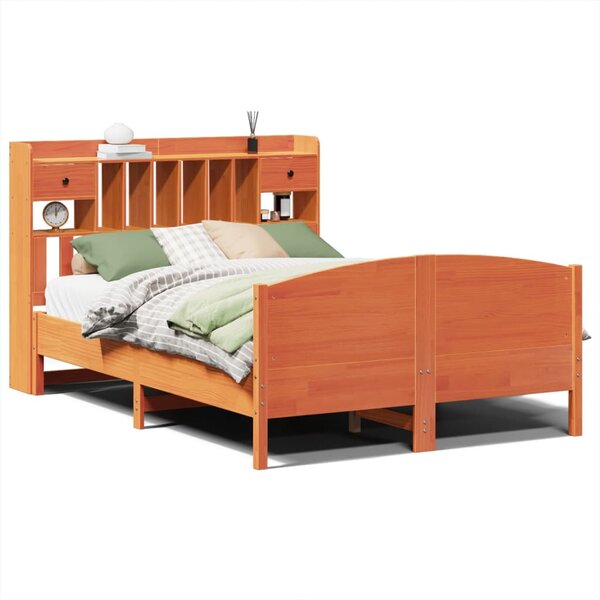 vidaXL Lit bibliothèque sans matelas cire marron 150x200 cm pin massif