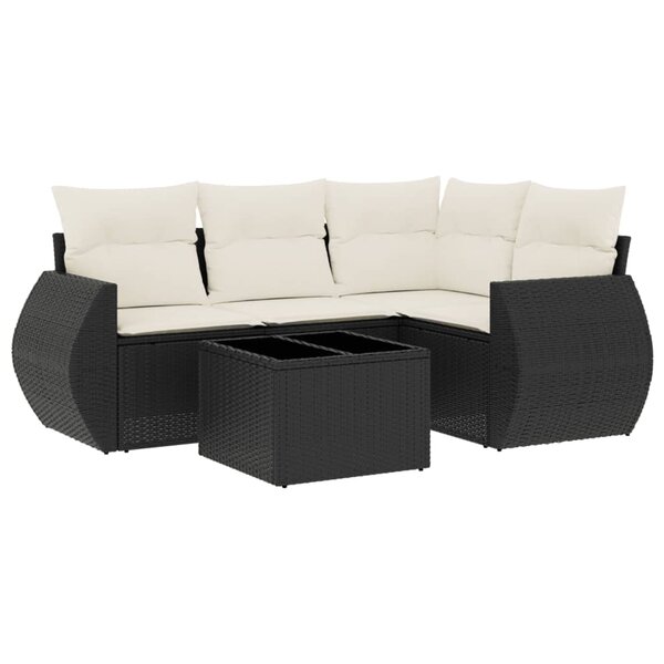 vidaXL Salon de jardin 5 Pièces avec coussins noir résine tressée