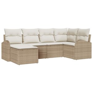 vidaXL Ensemble de canapé de jardin 6 Pièces Beige et blanc Poly rotin
