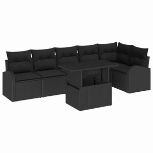 vidaXL Ensemble de canapé de jardin avec coussin 7 Pièces Noir