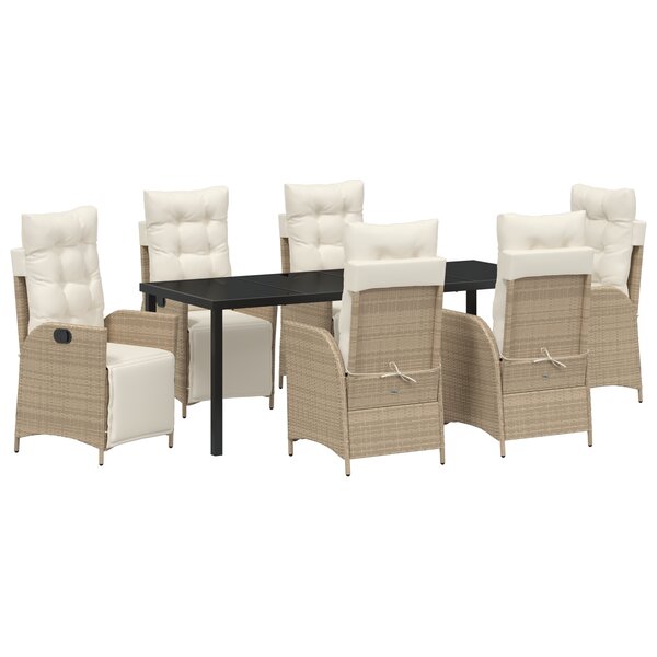 vidaXL Set de 7 pièces de salle à manger de jardin beige poly rattan