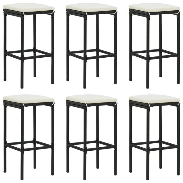 vidaXL Tabourets de bar avec coussins lot de 6 noir résine tressée