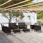 vidaXL Salon de jardin 8 Pièces avec coussins résine tressée noir