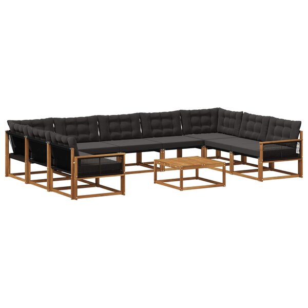 vidaXL Ensemble de canapés d'extérieur 10 Pièces Naturel et noir