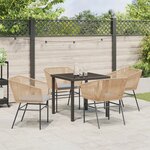 vidaXL Ensemble de salle à manger de jardin de 5 pièces avec coussins en poly rattan marron
