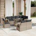 vidaXL Salon de jardin 9 Pièces avec coussins gris clair résine tressée