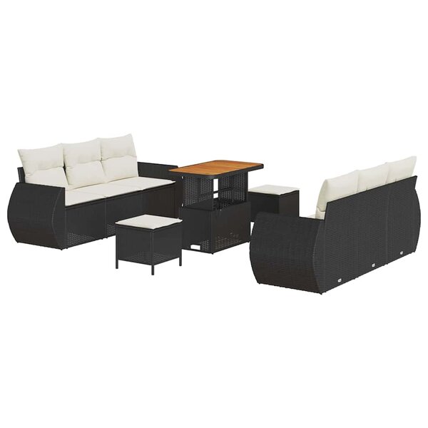 vidaXL Ensemble de canapé de jardin 9 Pièces Noir polyrotin