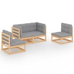 vidaXL Salon de jardin 4 Pièces avec coussins Bois de pin massif