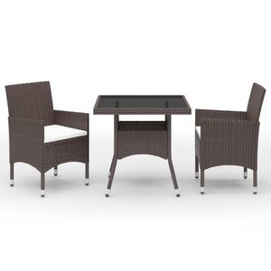 vidaXL Mobilier à dîner de jardin 3 Pièces Marron Résine tressée et verre