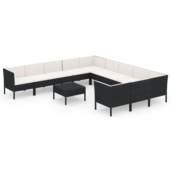 vidaXL Salon de jardin 12 Pièces avec coussins résine tressée noir