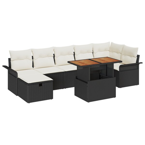 vidaXL Set de canapés de jardin 8 pièces avec coussins en poly rattan noir