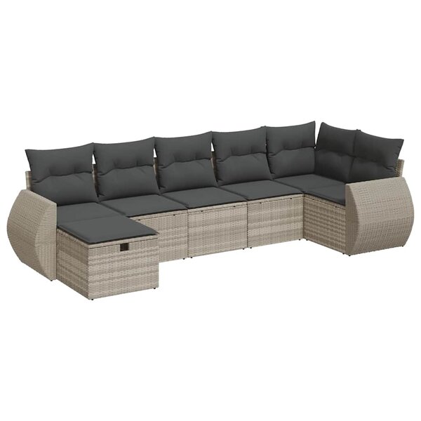 vidaXL Salon de jardin avec coussins 7 Pièces gris clair résine tressée
