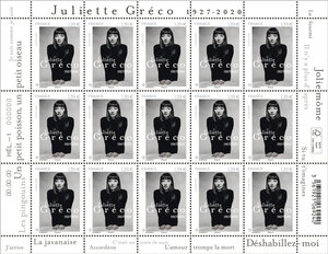 Feuille 15 timbres - Juliette Gréco (1927-2020) - Lettre verte