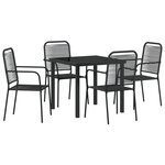 vidaXL Ensemble de salle à manger de jardin de 5 pièces Noir en corde de coton et acier