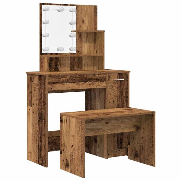 vidaXL Ensemble de coiffeuse avec LED vieux bois bois d'ingénierie