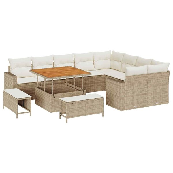 vidaXL Ensemble de canapé de jardin 12 Pièces Beige polyrotin