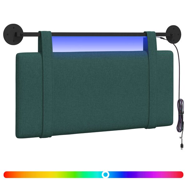 vidaXL Tête de lit suspendue Avec lumière LED Vert foncé Tissu