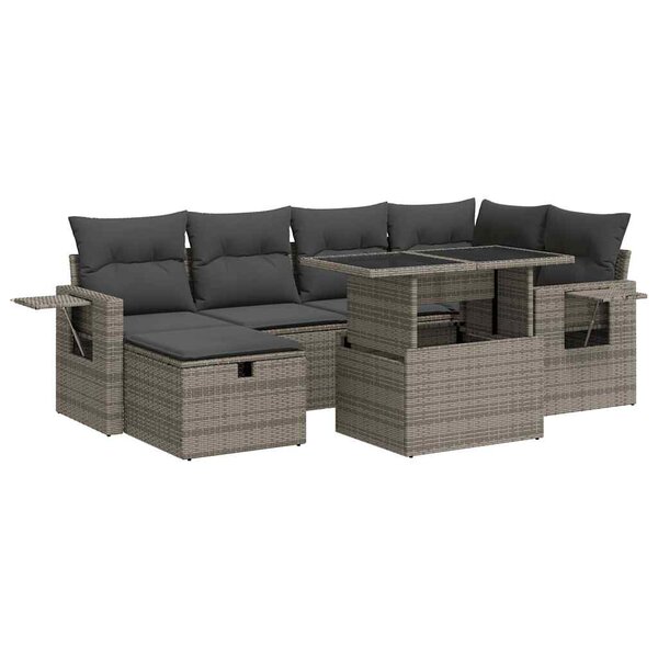 vidaXL Salon de jardin avec coussins 7 Pièces gris résine tressée
