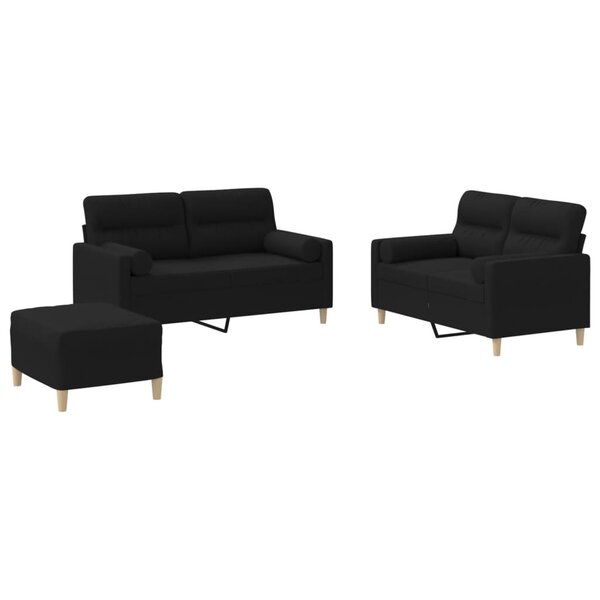 vidaXL Ensemble de canapés 3 Pièces avec coussins noir tissu