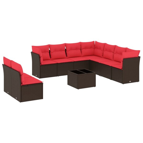 vidaXL Salon de jardin 10 Pièces avec coussins marron résine tressée