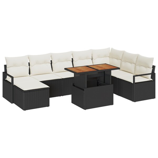 vidaXL Ensemble de Canapé de Jardin 9 Pièces avec Coussins Noir Rattan Poly