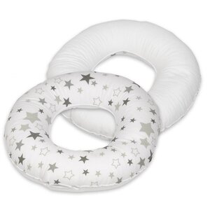 Coussin rond post natal Etoiles grises et blanches sur fond blanc blanc