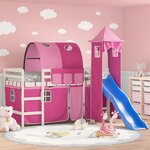vidaXL Lit mezzanine enfants avec tour rose 80x200cm bois pin massif