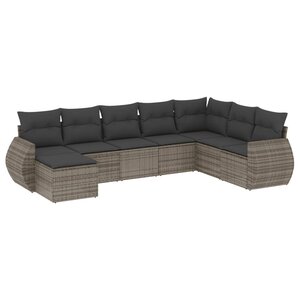 vidaXL Salon de jardin 8 Pièces avec coussins gris résine tressée