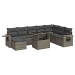 vidaXL Salon de jardin 9 Pièces avec coussins gris résine tressée