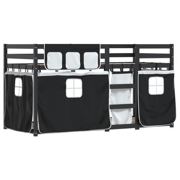 vidaXL Lit superposé avec rideaux blanc/noir 90x200 cm bois pin massif