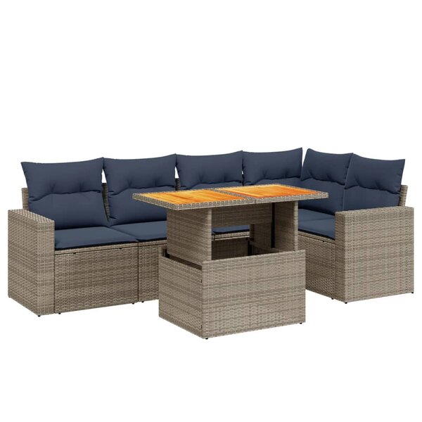 vidaXL Salon de jardin 6 Pièces avec coussins gris résine tressée