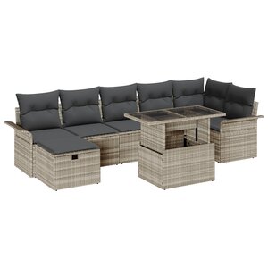 Ensemble de Sofas de Jardin vidaXL 8 Pièces avec Coussins Gris Clair Poly Rotin
