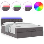 vidaXL Lit ottoman avec matelas & LED Gris 140x190cm similicuir