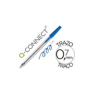Stylo-bille écriture 0.7mm encre classique bille indéformable capuchon couleur encre bleu Q-CONNECT