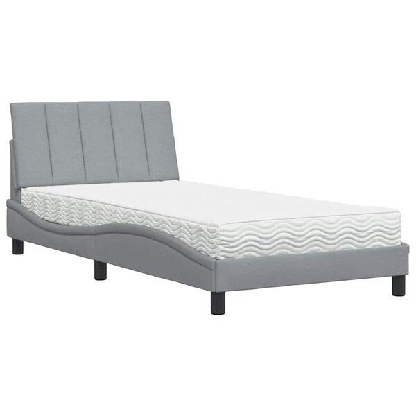 vidaXL Lit avec matelas Hanko gris clair 100x200 cm tissu