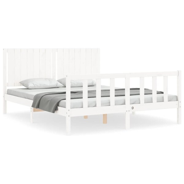 vidaXL Cadre de lit avec tête de lit blanc 160x200 cm bois massif
