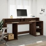 vidaXL Bureau et lumières LED chêne marron bois d'ingénierie