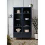 Vitrine buffet haut - Caracas - 2 portes vitrées et 2 tiroirs - 100 x 40 x 183 cm - Bleu navy