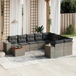 vidaXL Salon de jardin avec coussins 10 Pièces gris résine tressée