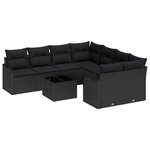vidaXL Salon d'extérieur 9 pièces  coussins en poly rattan noir