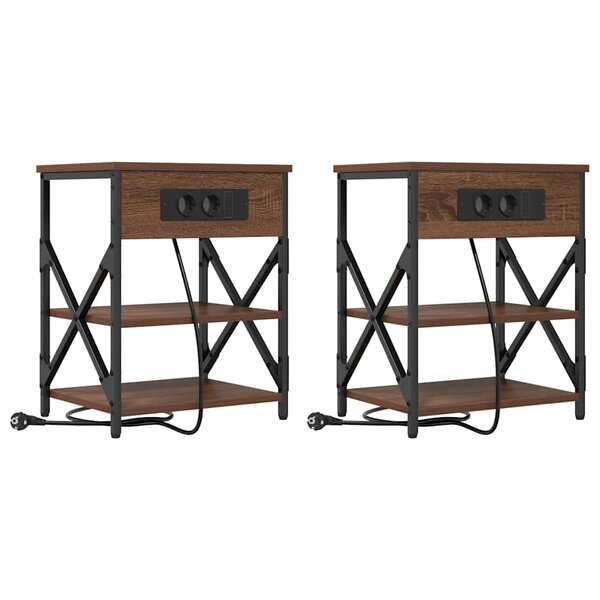 vidaXL Table de nuit avec station de chargement 2 Pièces Chêne marron