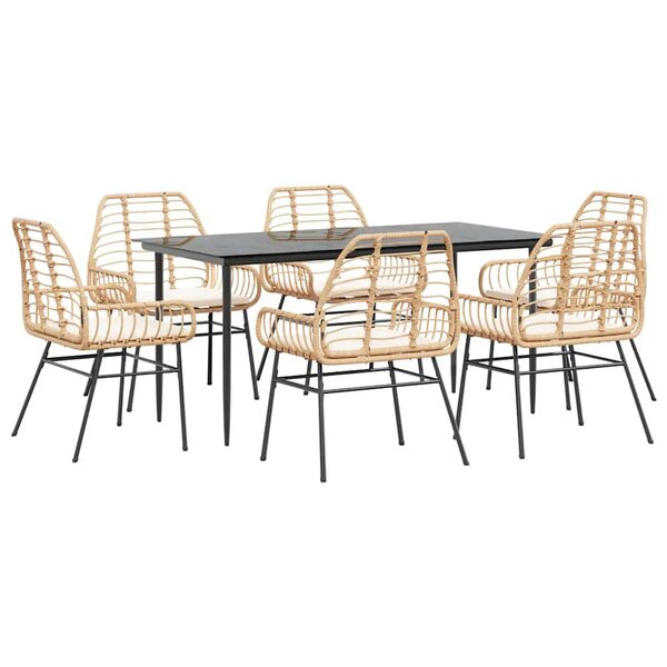 vidaXL Ensemble à manger jardin coussins 7Pièces marron poly rotin verre