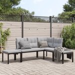 vidaXL Salon de jardin avec coussins 4 Pièces noir acier enduit de poudre